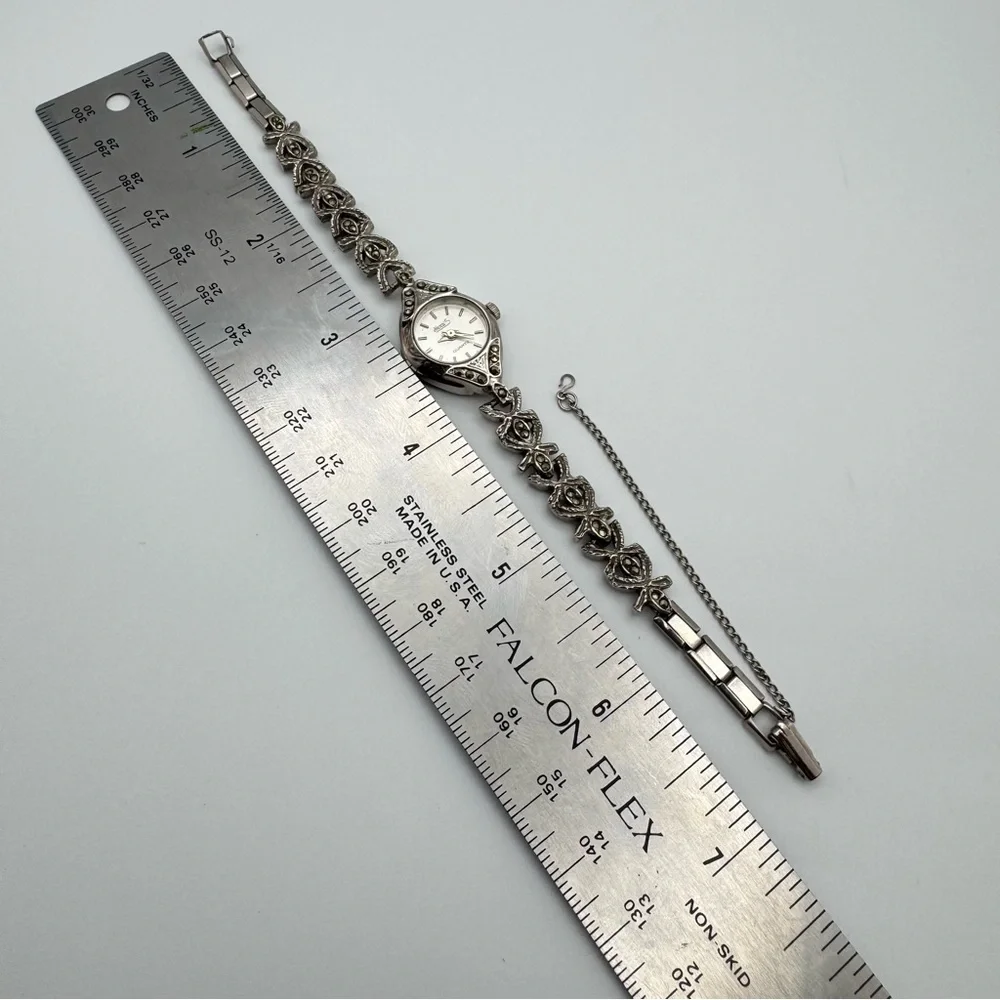 Vintage HenriS Art Deco Marcasite Style Silver Tone Quartz Bracelet Watch